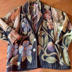 Vintage Painted PonyTapestry Jacket Womans Onesize Floral Box O Oversized